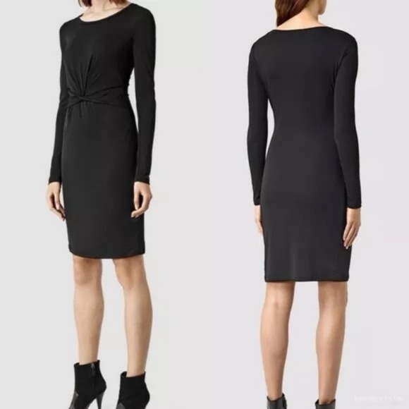 Allsaints Black Twisted-Waist Midi Dress
